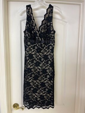 Ruby Rox Black Lace Overlay Dress with Nude Lining